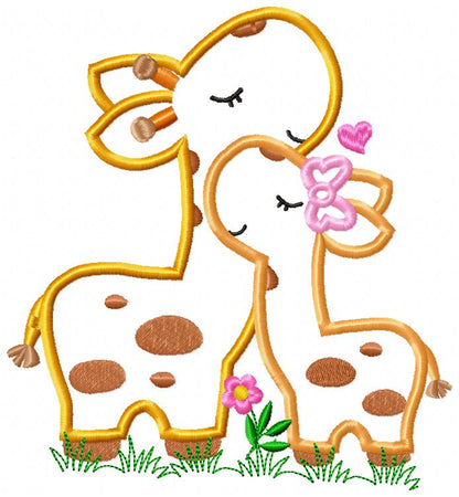Giraffe Mom and Daughter – Applique – Machine Embroidery Design