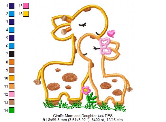 Giraffe Mom and Daughter – Applique – Machine Embroidery Design