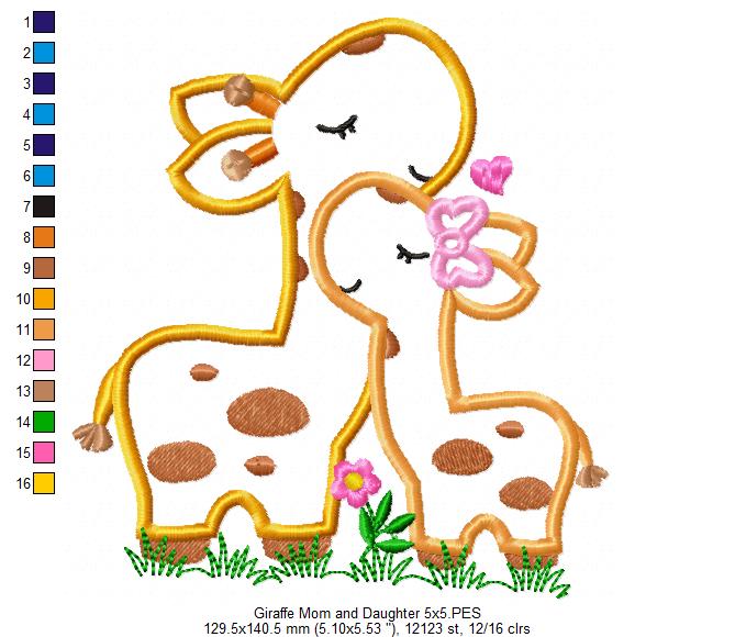 Giraffe Mom and Daughter – Applique – Machine Embroidery Design