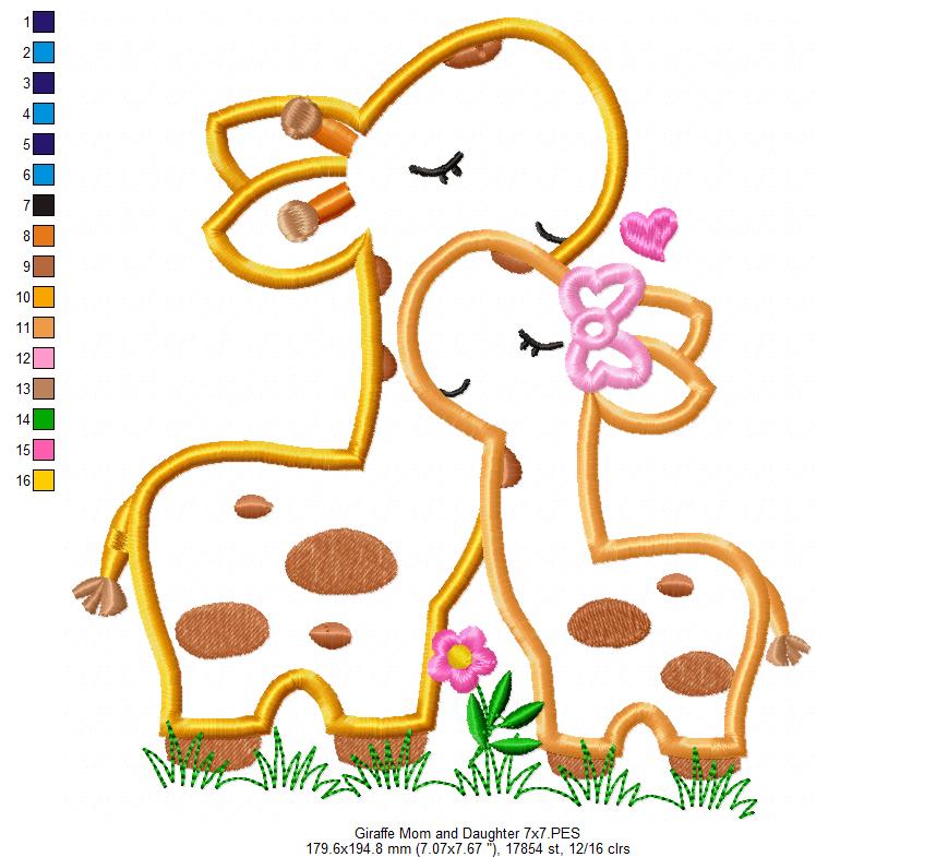 Giraffe Mom and Daughter – Applique – Machine Embroidery Design