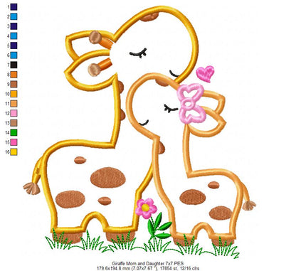 Giraffe Mom and Daughter – Applique – Machine Embroidery Design