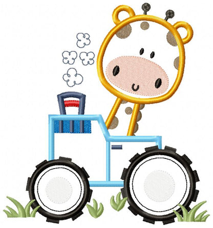 Giraffe Tractor Safari - Applique - Machine Embroidery Design