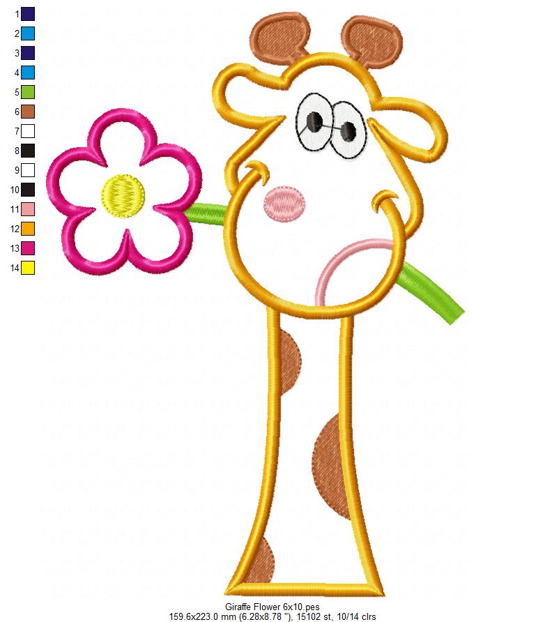 Giraffe and Flower - Applique Embroidery