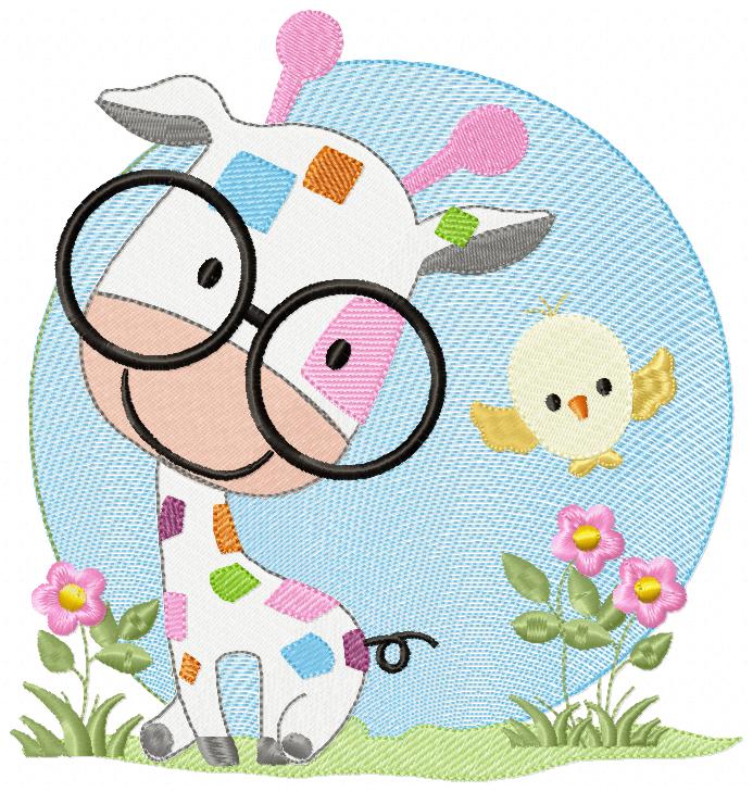 Cute Giraffe with Glasses - Fill Stitch Embroidery