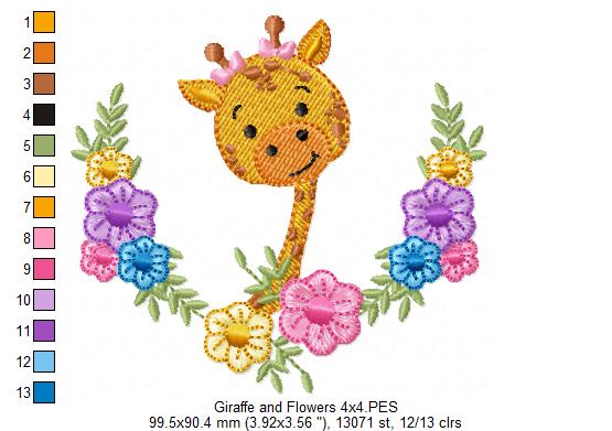 Animals Girl and Flowers - Fill Stitch