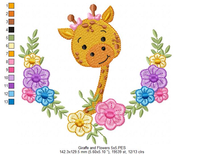 Animals Girl and Flowers - Fill Stitch