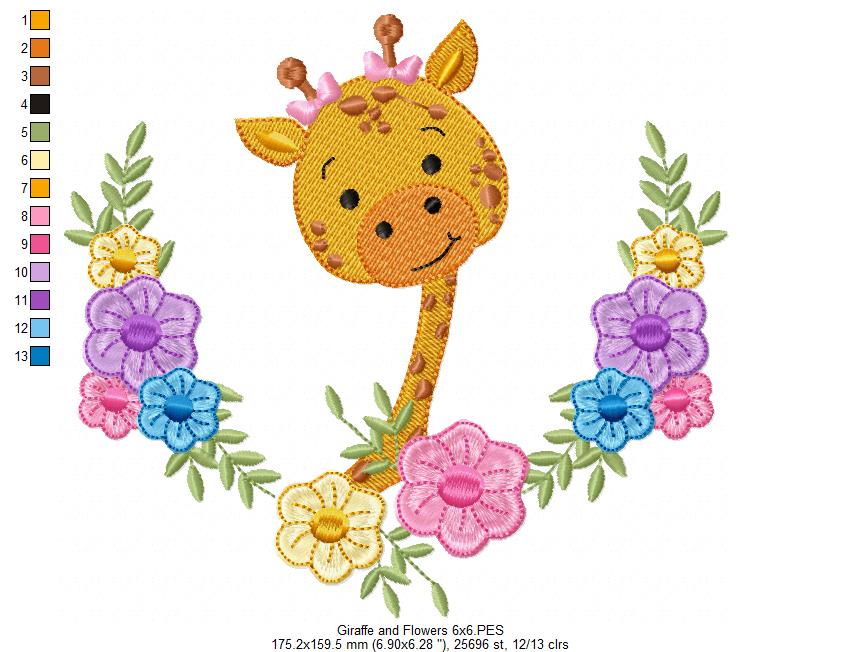 Animals Girl and Flowers - Fill Stitch