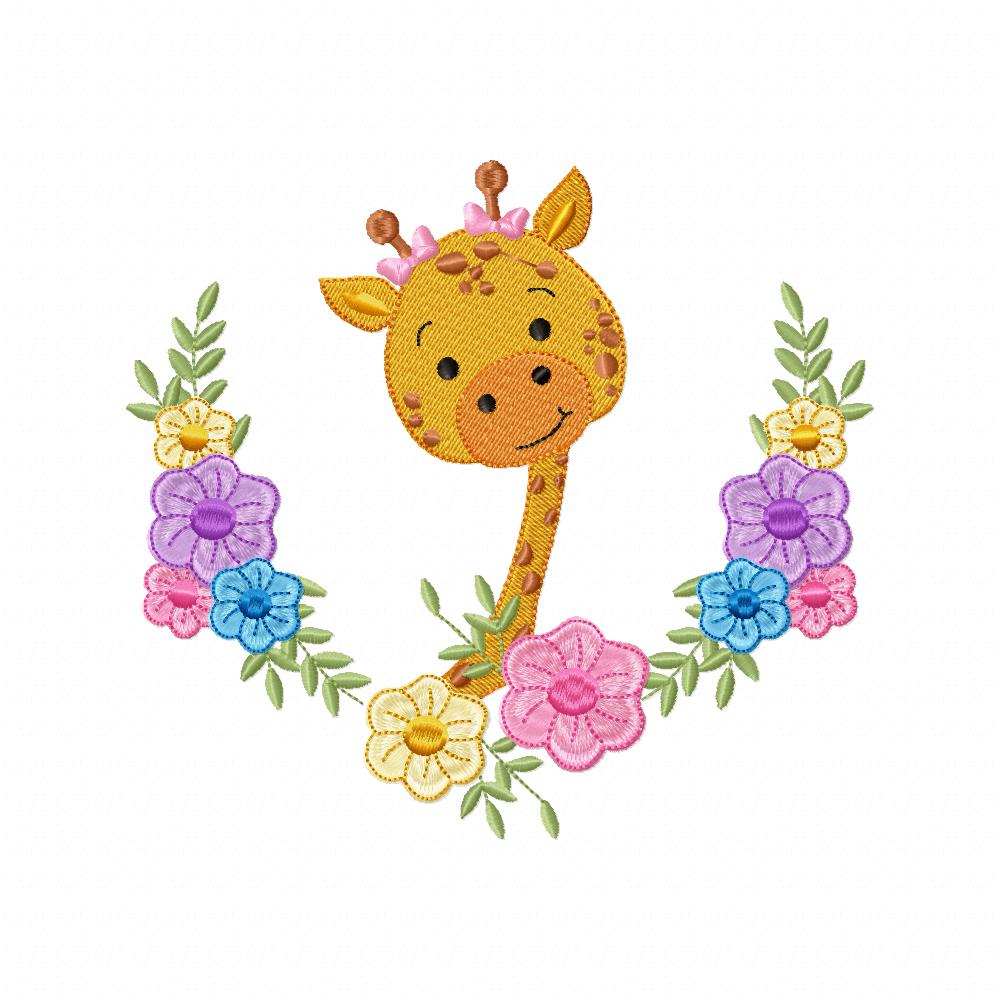 Giraffe and Flowers - Fill Stitch