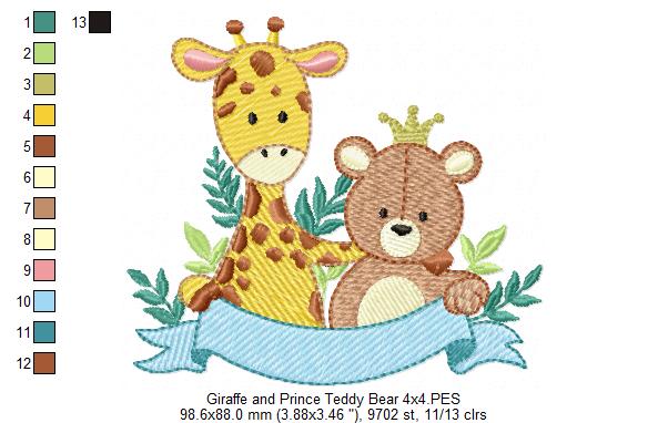 Giraffe and Prince Bear - Fill Stitch