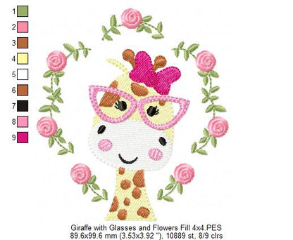 Giraffe with Glasses and Flowers - Fill & Rippled Stitch - Set of 2 designs