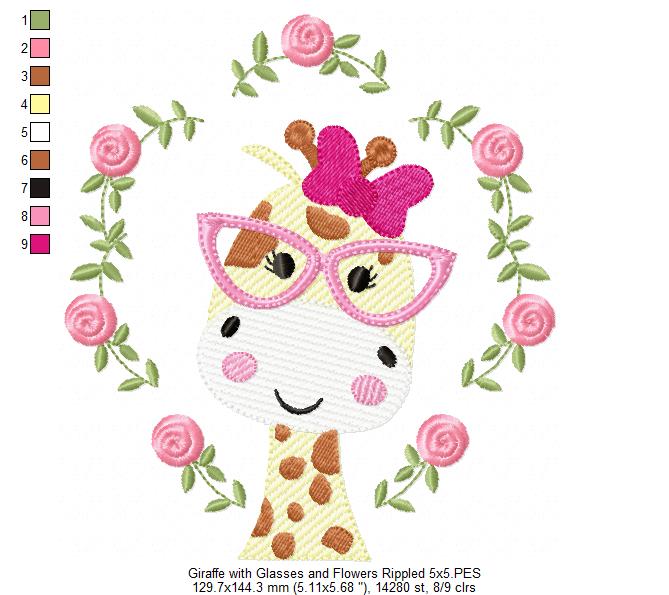 Giraffe with Glasses and Flowers - Fill & Rippled Stitch - Set of 2 designs