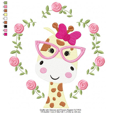 Giraffe with Glasses and Flowers - Fill & Rippled Stitch - Set of 2 designs