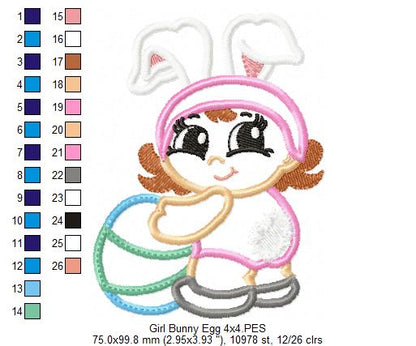 Baby Girl Bunny with Easter Egg - Applique