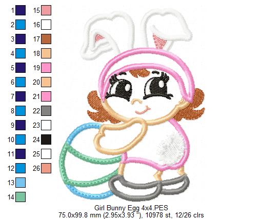 Baby Girl Bunny with Easter Egg - Applique