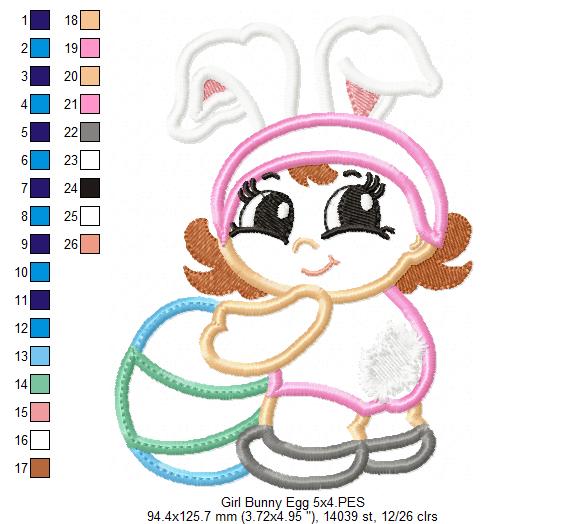 Baby Girl Bunny with Easter Egg - Applique
