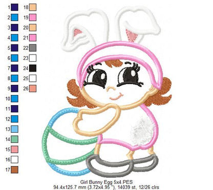 Baby Girl Bunny with Easter Egg - Applique