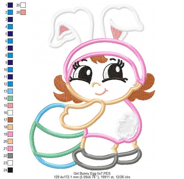 Baby Girl Bunny with Easter Egg - Applique