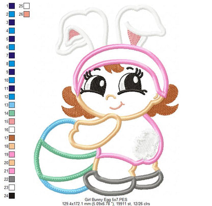 Baby Girl Bunny with Easter Egg - Applique