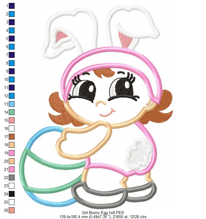 Baby Girl Bunny with Easter Egg - Applique