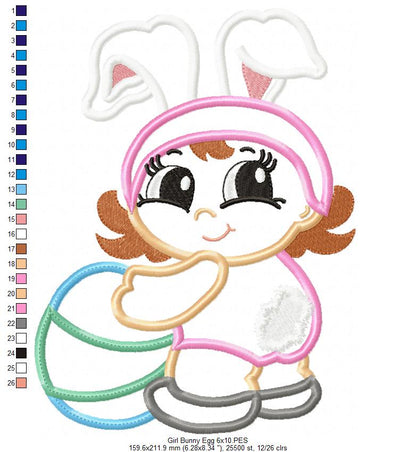 Baby Girl Bunny with Easter Egg - Applique