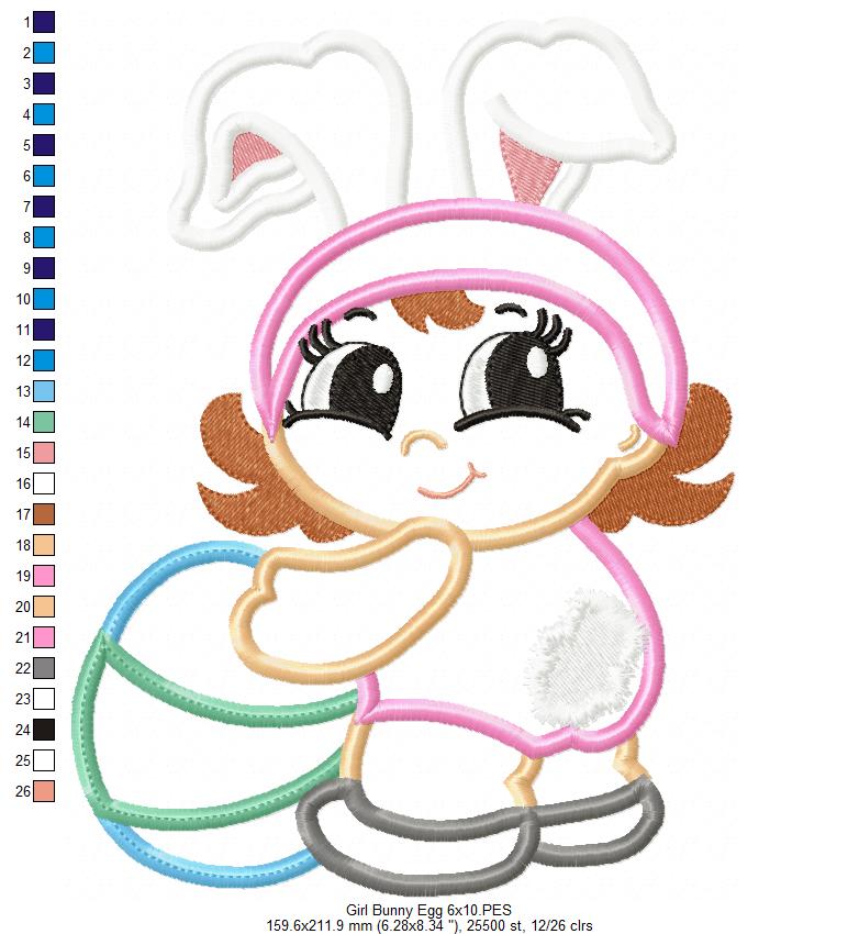 Baby Girl Bunny with Easter Egg - Applique