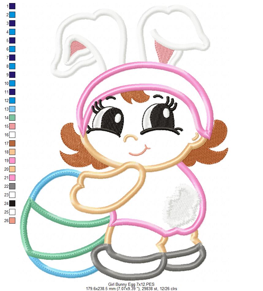 Baby Girl Bunny with Easter Egg - Applique
