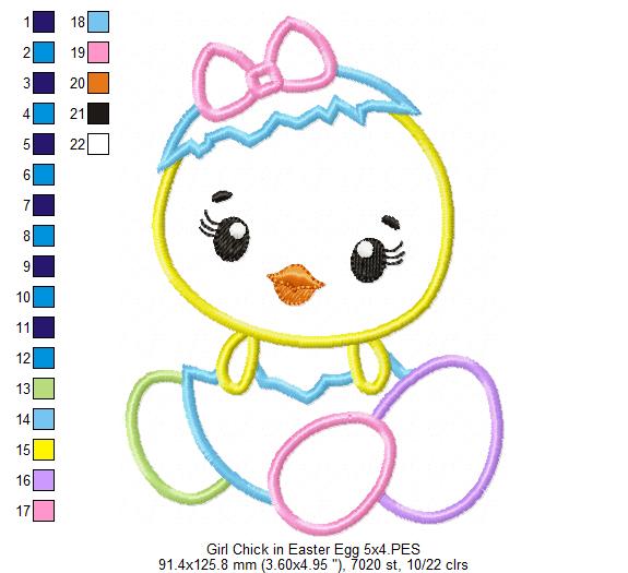 Girl Chick in Easter Egg - Applique