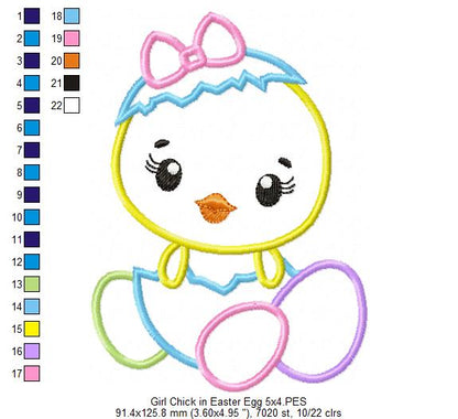 Girl Chick in Easter Egg - Applique