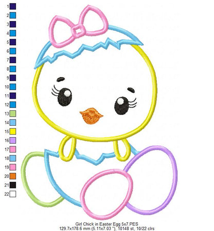 Girl Chick in Easter Egg - Applique