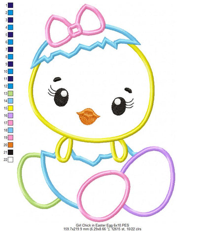 Girl Chick in Easter Egg - Applique