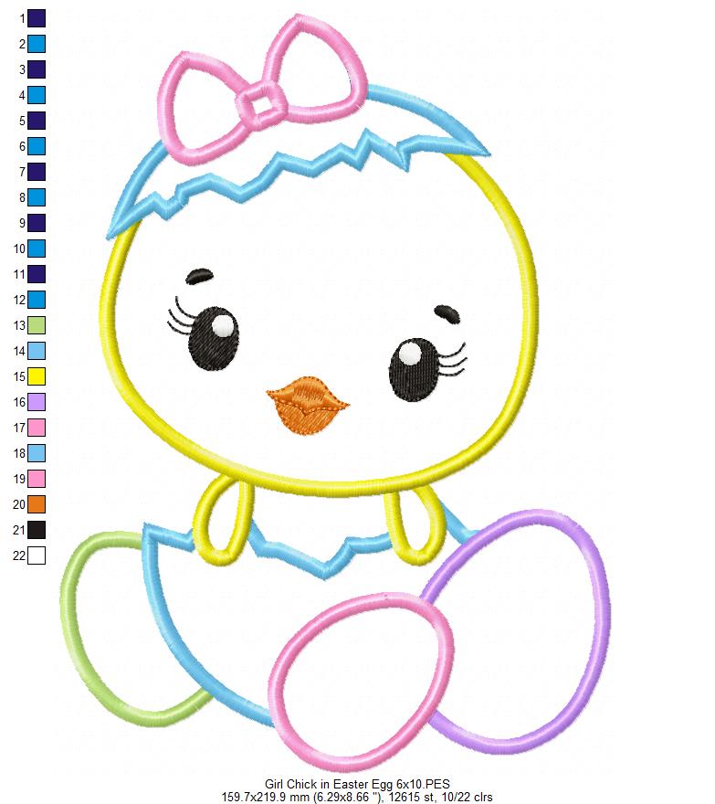 Girl Chick in Easter Egg - Applique