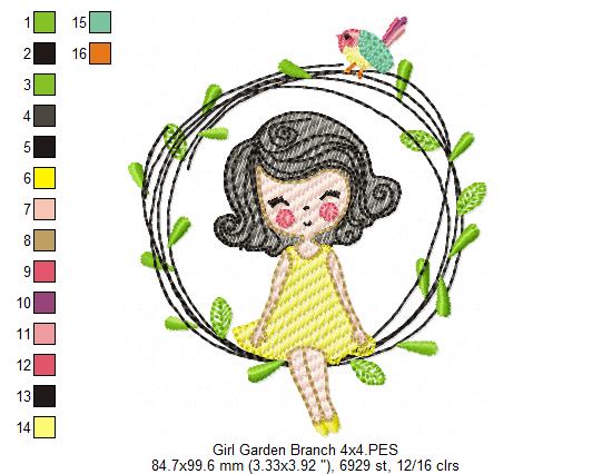 Girl on the Garden Branch - Fill Stitch & Rippled - Set of 2 designs