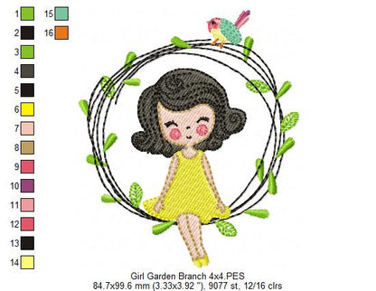 Girl on the Garden Branch - Fill Stitch & Rippled - Set of 2 designs