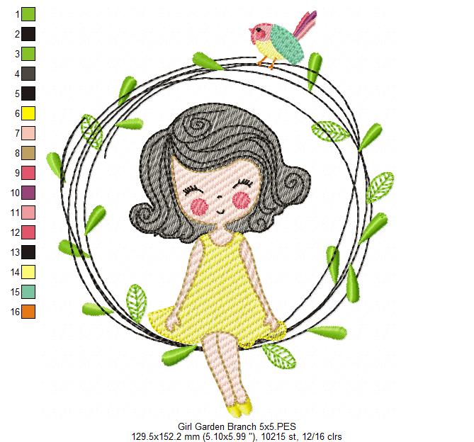 Girl on the Garden Branch - Fill Stitch & Rippled - Set of 2 designs