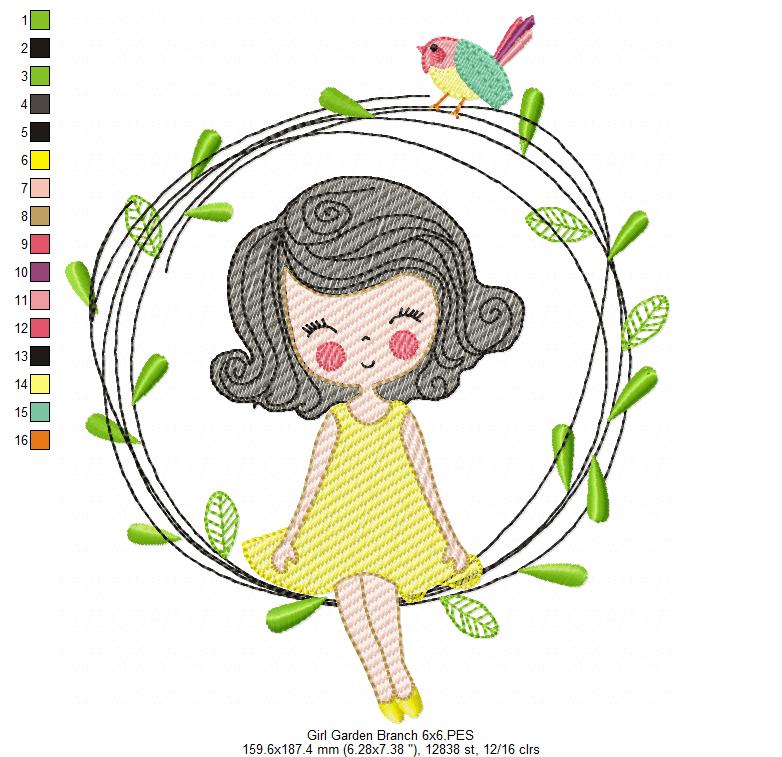 Girl on the Garden Branch - Fill Stitch & Rippled - Set of 2 designs