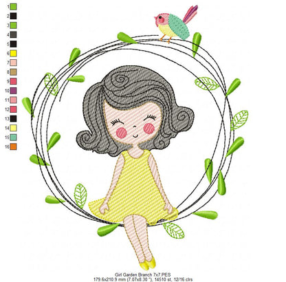 Girl on the Garden Branch - Fill Stitch & Rippled - Set of 2 designs