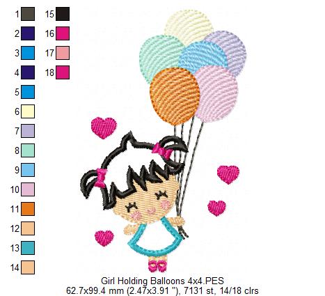 Girl Holding Balloons - Applique Embroidery