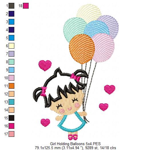 Girl Holding Balloons - Applique Embroidery