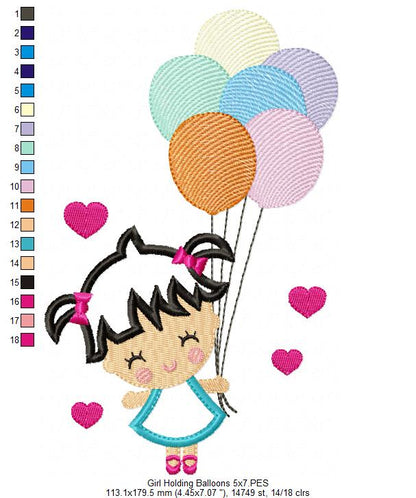 Girl Holding Balloons - Applique Embroidery