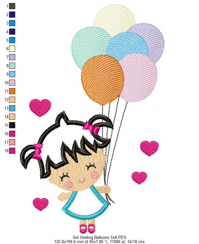 Girl Holding Balloons - Applique Embroidery