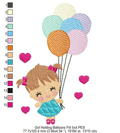 Girl Holding Balloons - Fill Stitch & Applique