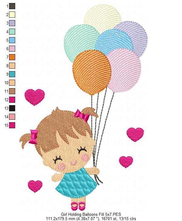 Girl Holding Balloons - Fill Stitch & Applique