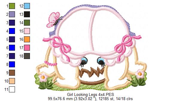 Baby Girl Looking Through her Legs - Applique