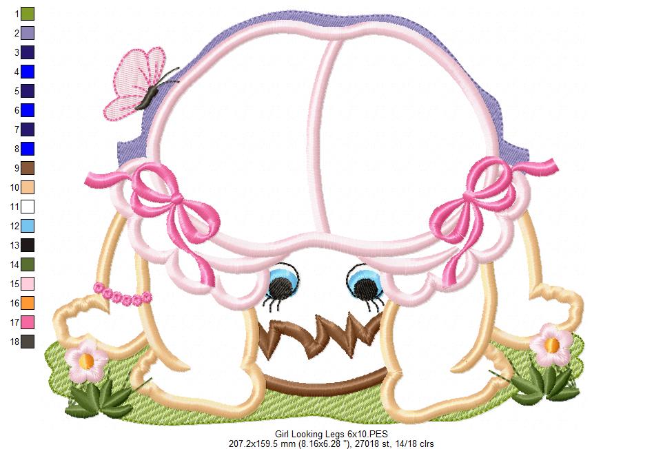 Baby Girl Looking Through her Legs - Applique