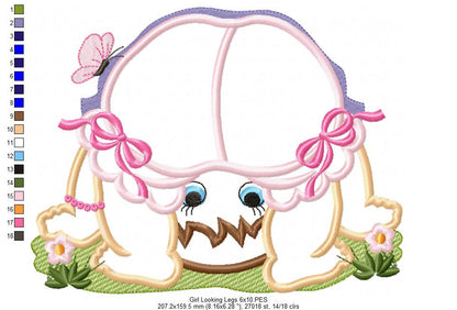 Baby Girl Looking Through her Legs - Applique