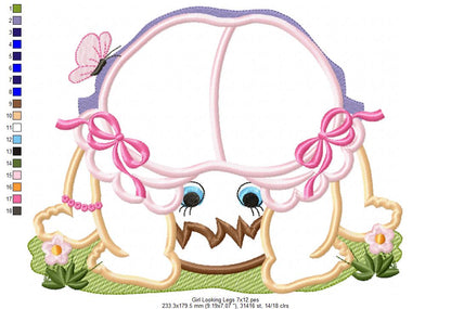 Baby Girl Looking Through her Legs - Applique