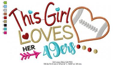 This Girl Loves 49ers Football - Appliqué - Machine Embroidery Design
