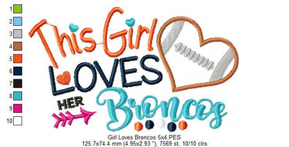 This Girl Loves Her Broncos – Appliqué – Machine Embroidery Design