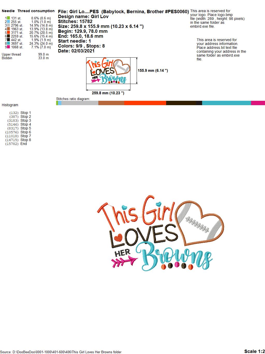 This Girl Loves Browns Football - Appliqué - Machine Embroidery Design