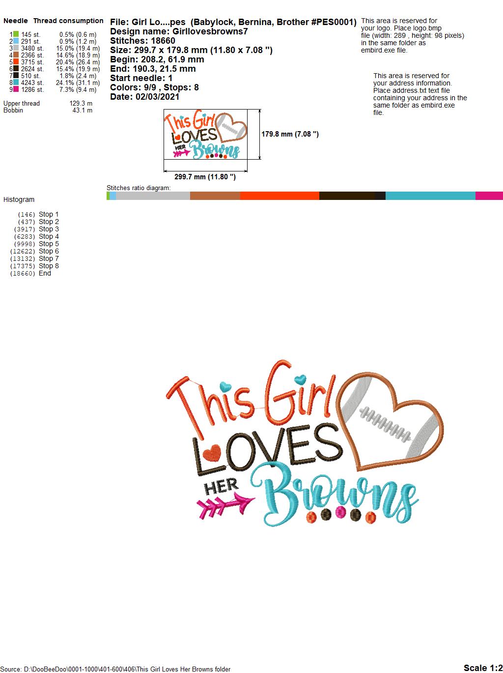 This Girl Loves Browns Football - Appliqué - Machine Embroidery Design